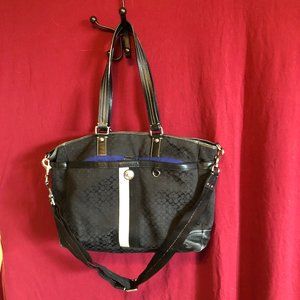 COACH BAG TOTE SHOULDER USED VERY GOOD  BLACK W/ BLUE LINING  #C1093-F13813
